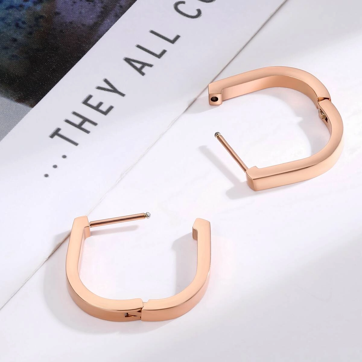 U Shape Geometric Hugggie Earrings - Rose Gold 3 - Zhefan Jewelry