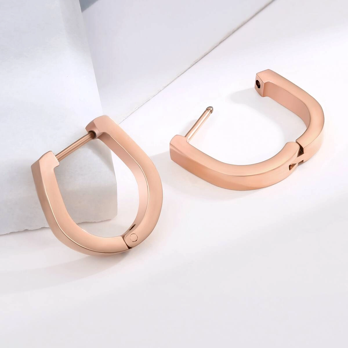 U Shape Geometric Hugggie Earrings - Rose Gold 5 - Zhefan Jewelry