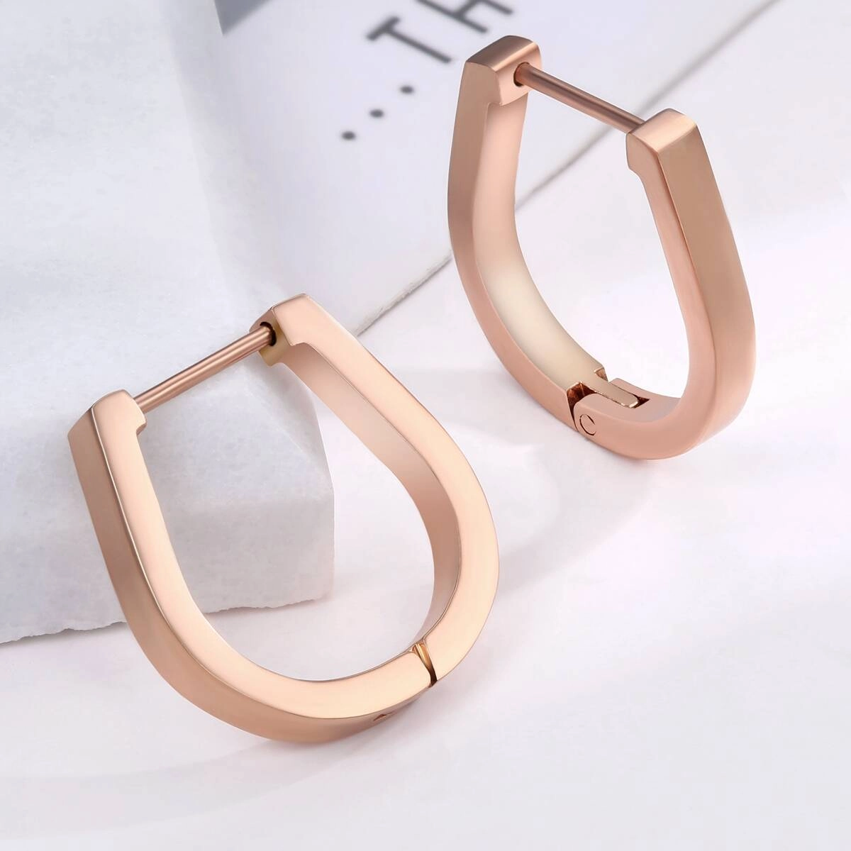 U Shape Geometric Hugggie Earrings - Rose Gold 6 - Zhefan Jewelry