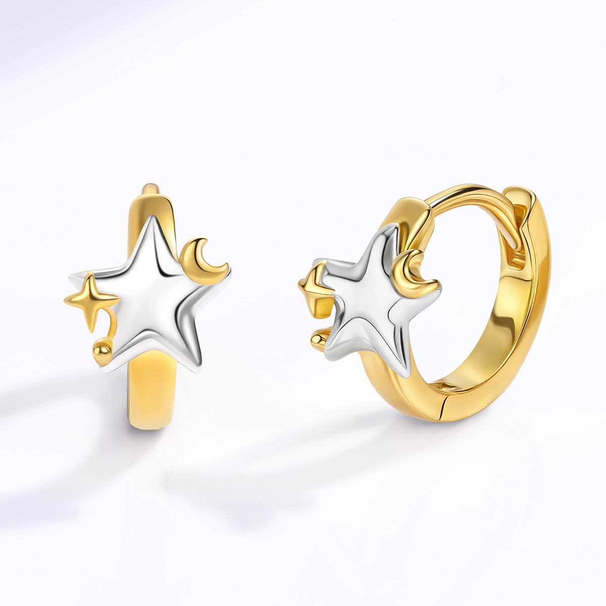 Orecchini a cerchio a stella in argento 925 all'ingrosso, vista prodotto su sfondo bianco - Zhefan Jewelry