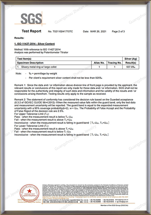 Zhefanjewelry SGS 925 silver contect test report