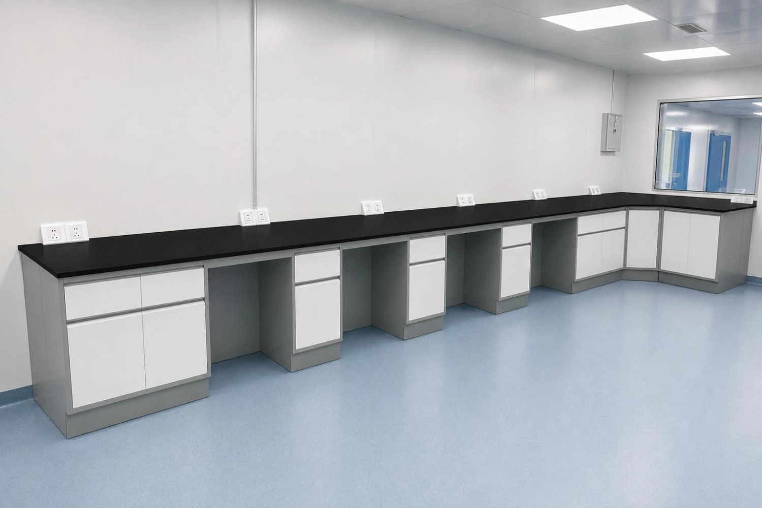 Puerto Rican Level Bench Puerto Rico Custom L-Shaped Laboratory Wall Bench Project | MAX LAB