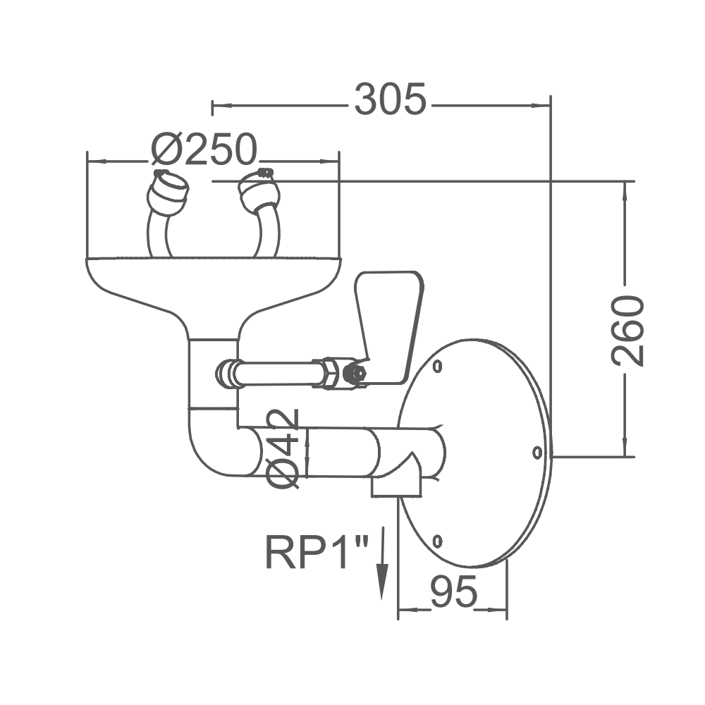 EW-08 Wall Mounted Face Eye Wash Size