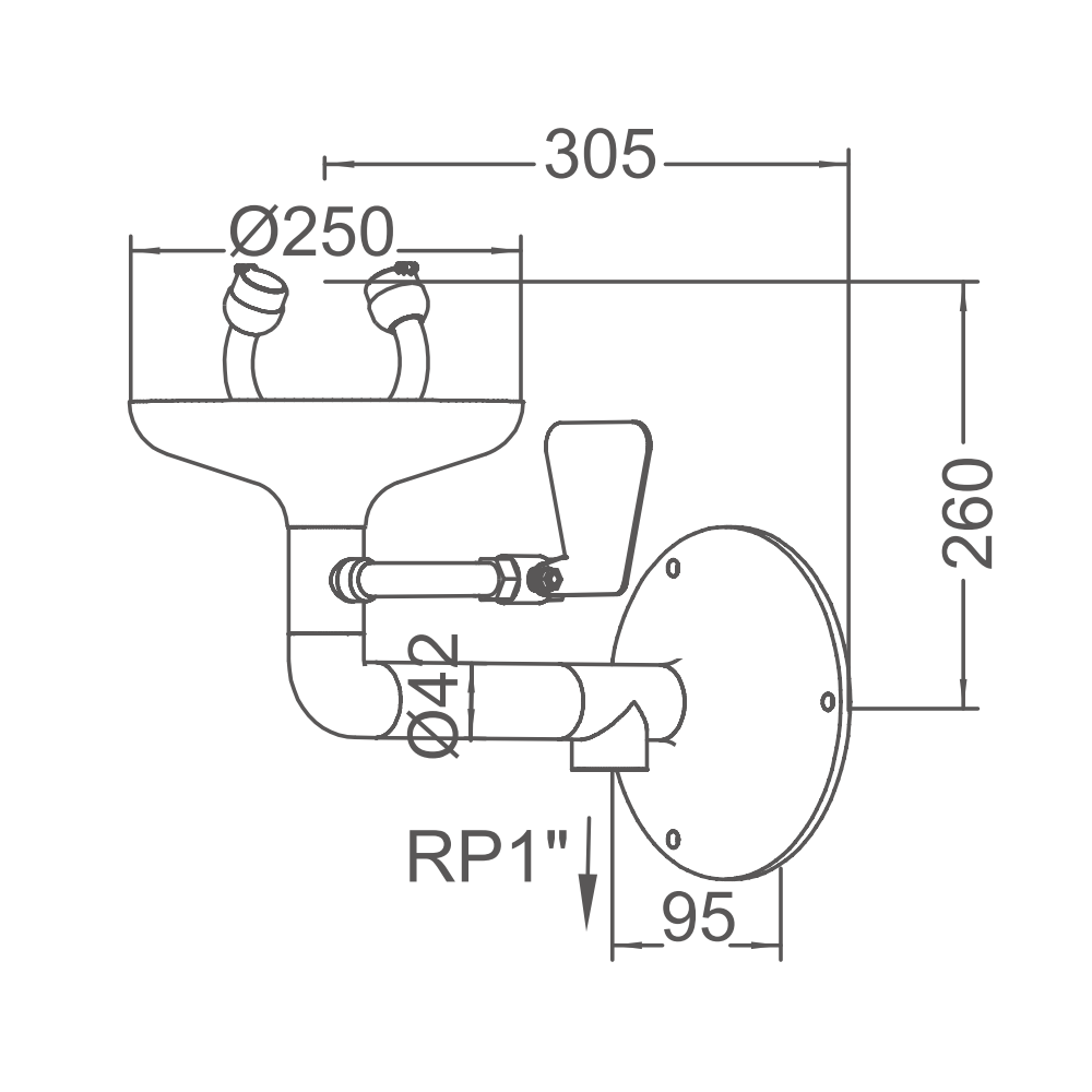 EW-09 Wall Mounted Face Eye Wash Size
