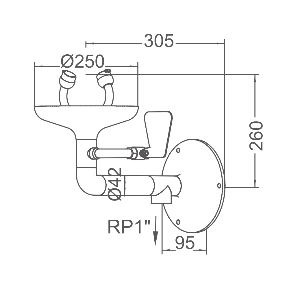 EW-09 Wall Mounted Face Eye Wash Size EW-09 Wall Mounted Face Eye Wash Size