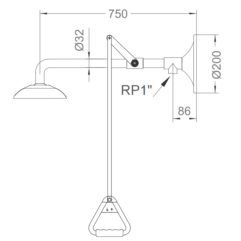 EW-17 Wall Mounted Drench Shower Size
