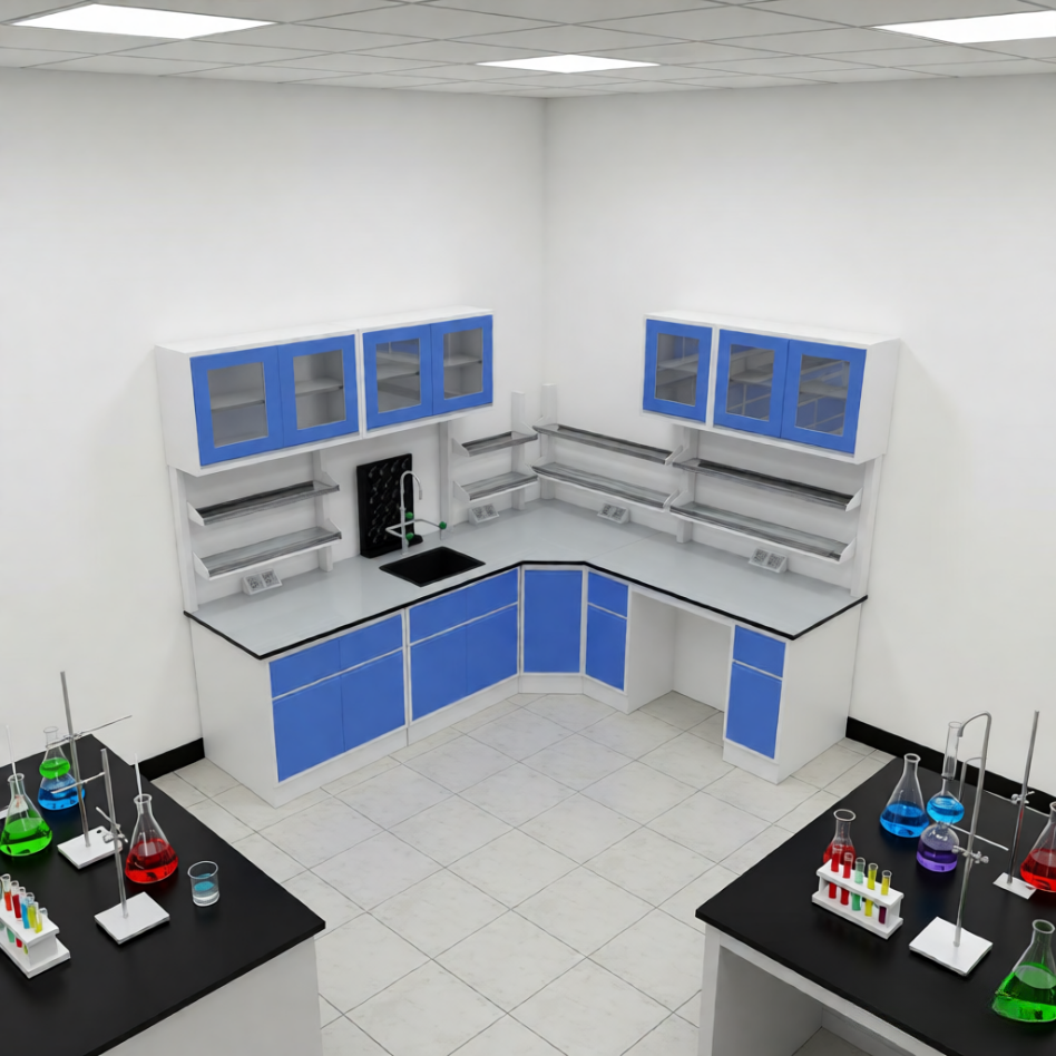 Banco en L con muebles superiores y lavadero