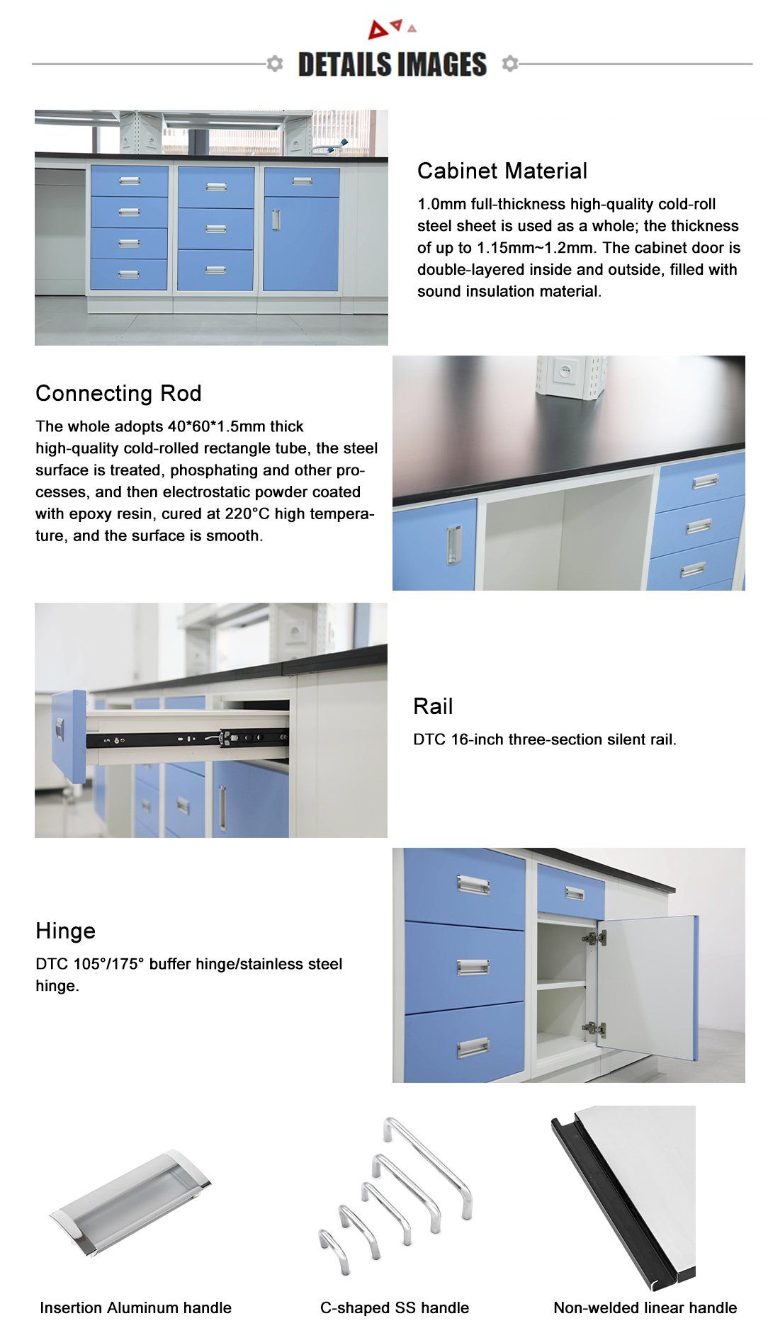 laboratory bench detail showing chemical resistant surface