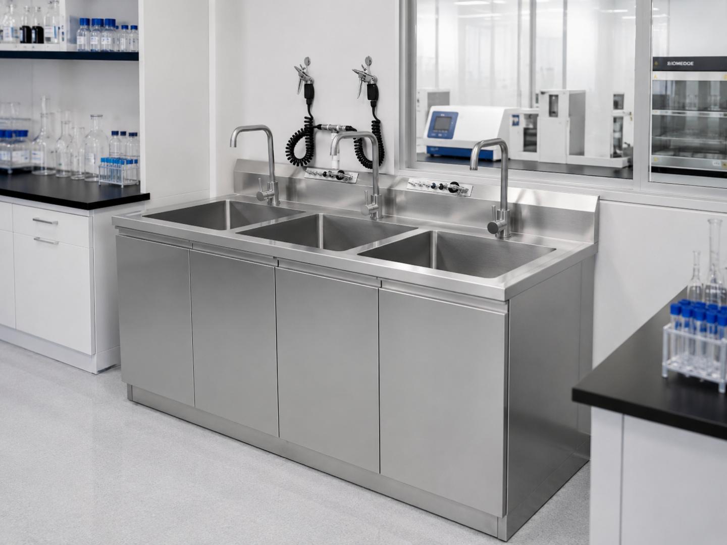 Mueble de lavado de acero inoxidable con tres pozas