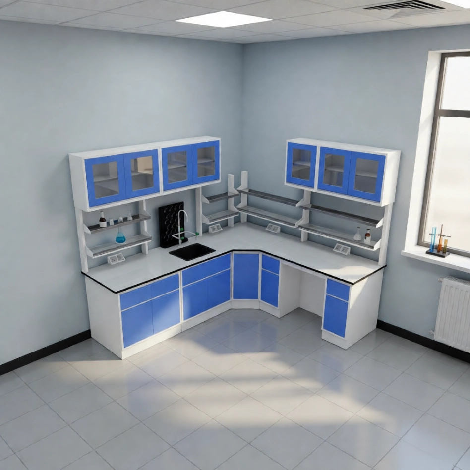 Local Lab Bench Design L-Shaped Floor Lab Bench | Customizable Space-Saving Workbench