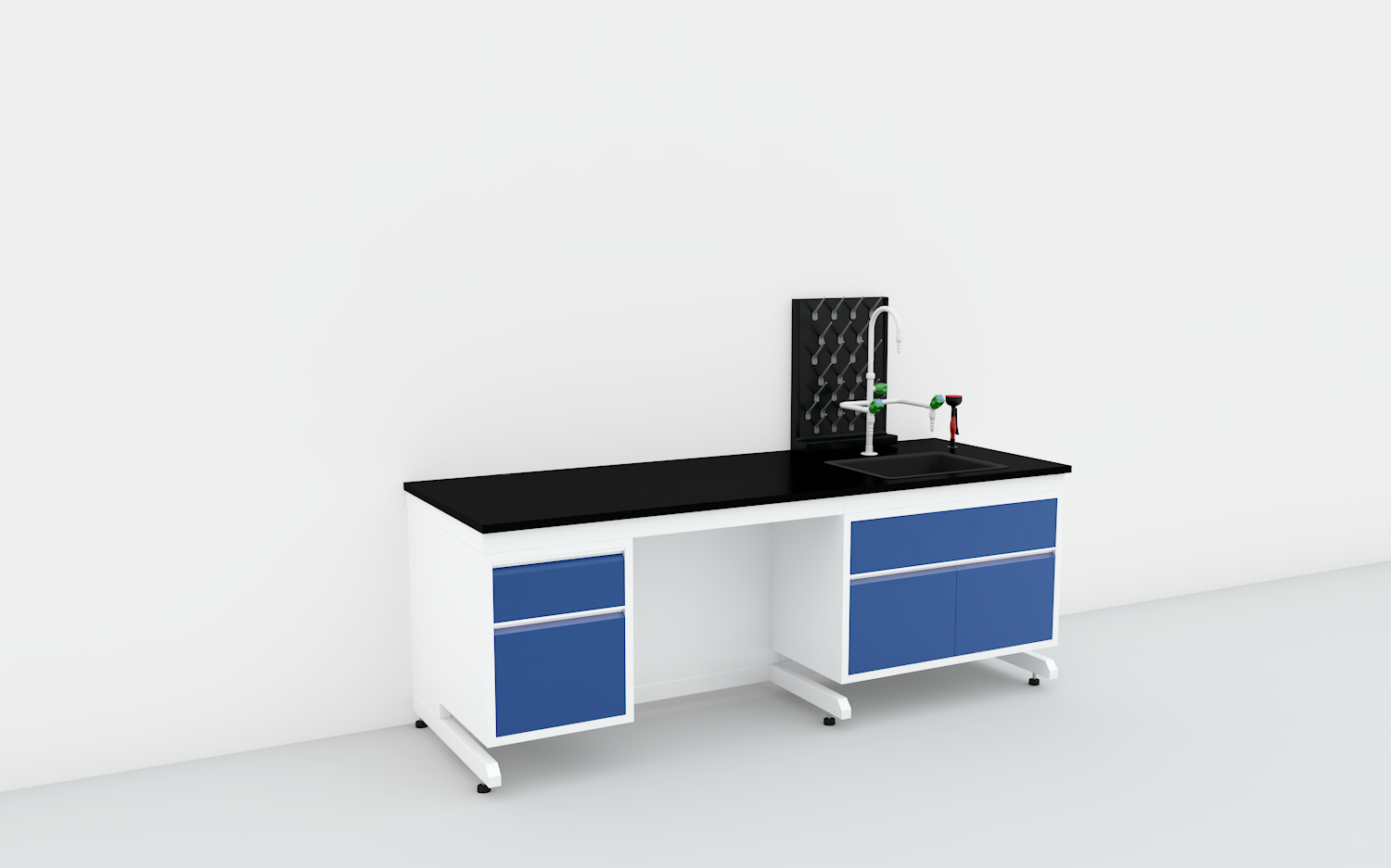 LB-CF-08 C-frame lab bench with sink pegboard