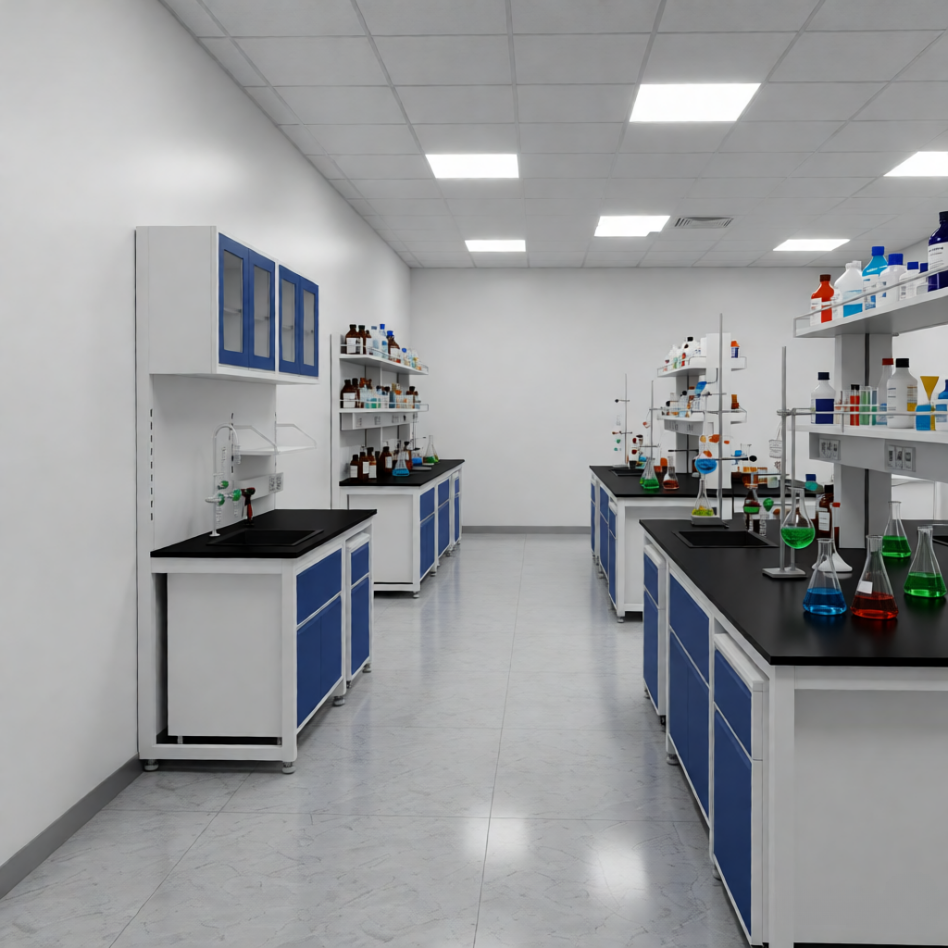 Laboratorio con bancos modulares