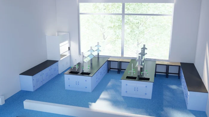Banco de laboratorio de polipropileno instalado