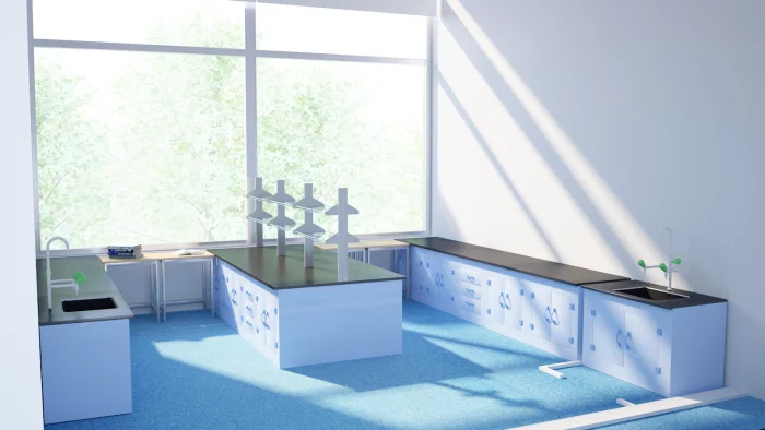 Banco de laboratorio de polipropileno instalado