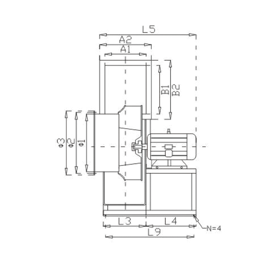 Roof-mounted PP Centrifugal Anti Corrosion Fans Dimension