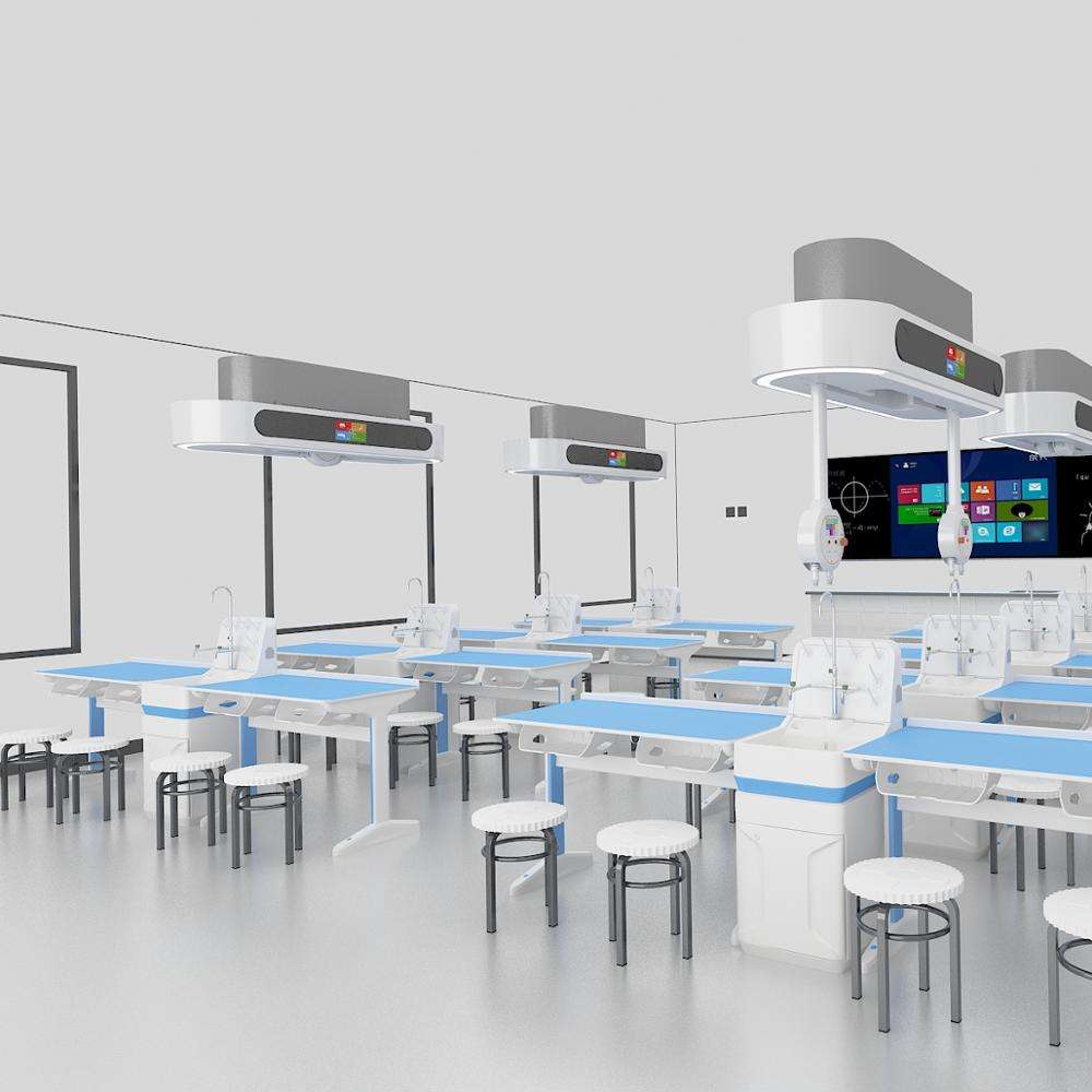 science lab table with power outlets