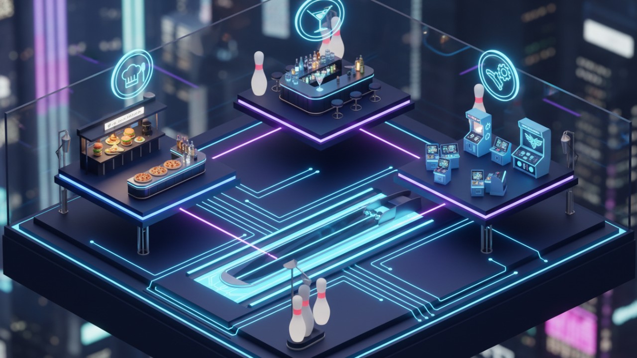 A_3D_isometric_conceptual_illustration_representing_a_bowling_alley_business_model_with_integrated_food__beverage__and_gaming_revenue_streams_