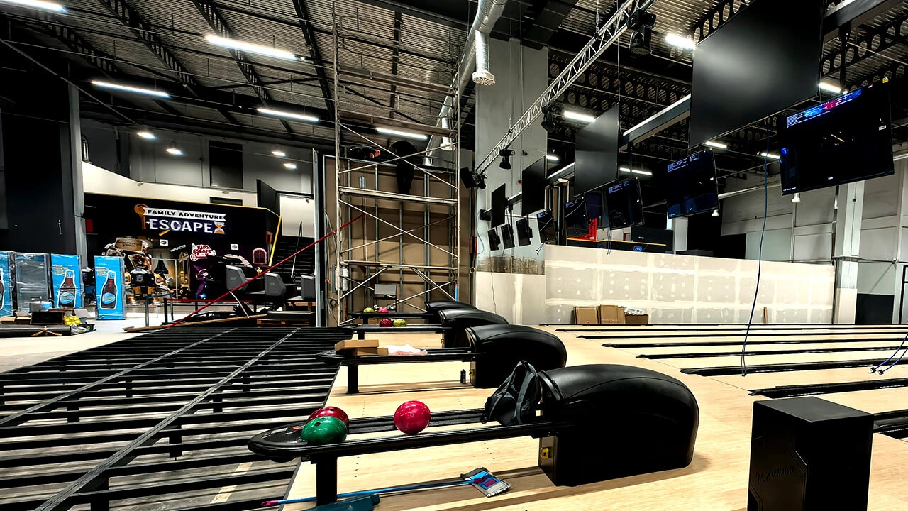 Flying - bowling alley in the basement