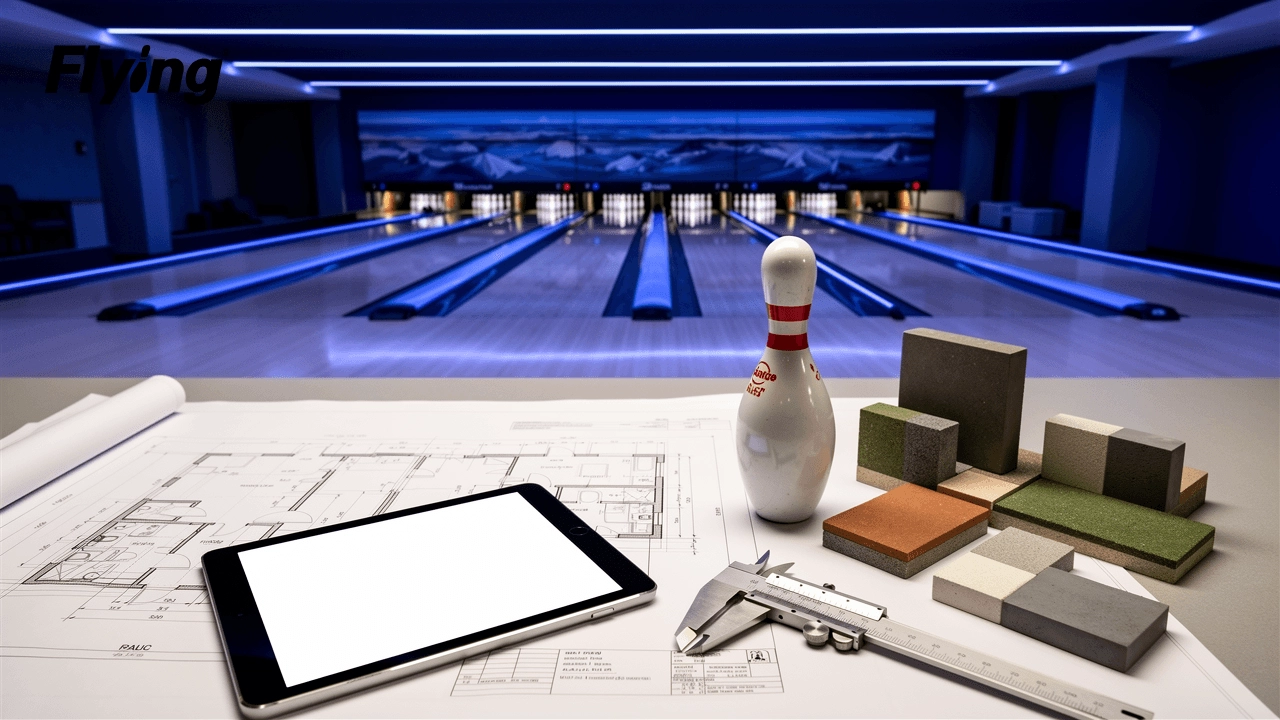 commercial-bowling-alley-project-planning-desk-with-blueprints-hardwar