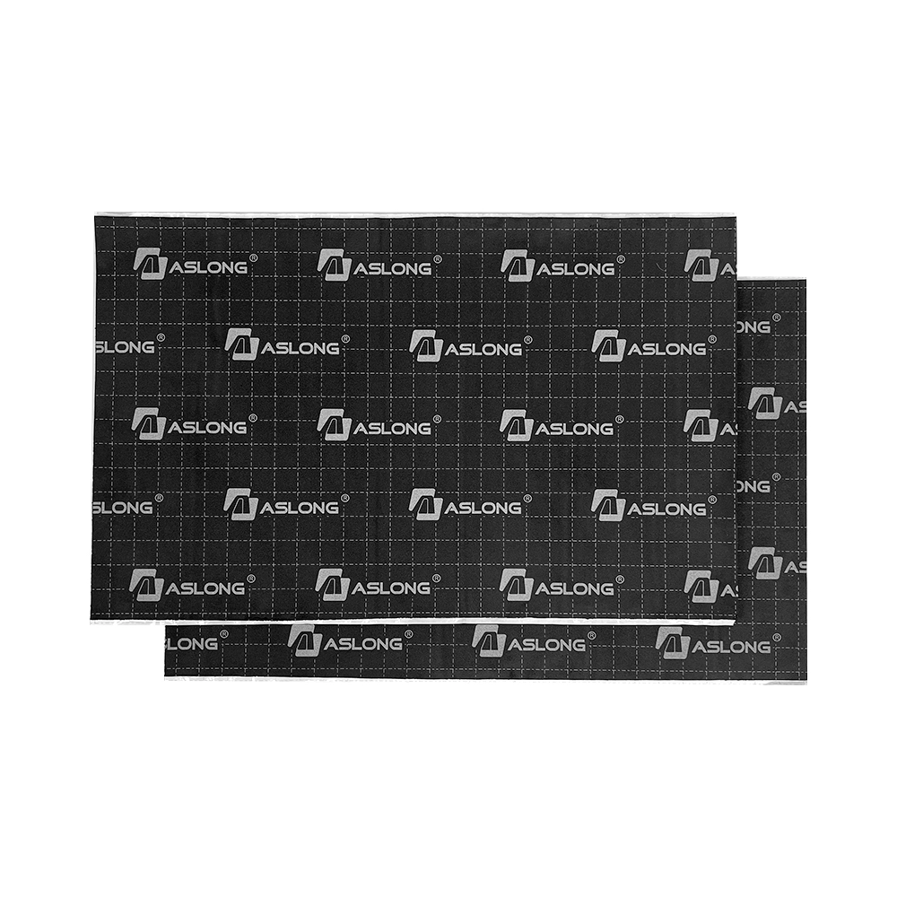 Black 3 in 1 thermal insulation mat with Aslong logo and grid pattern for car soundproofing.