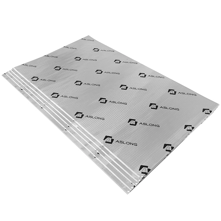 Stack of Aslong branded sound dampening sheets. Stack of Aslong branded sound dampening sheets.