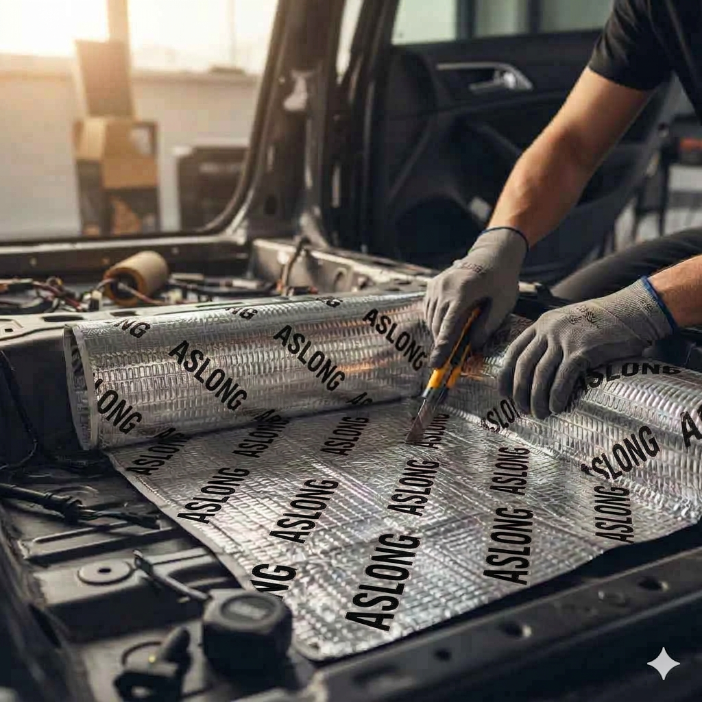 Installing Aslong sound dampening material in a car.
