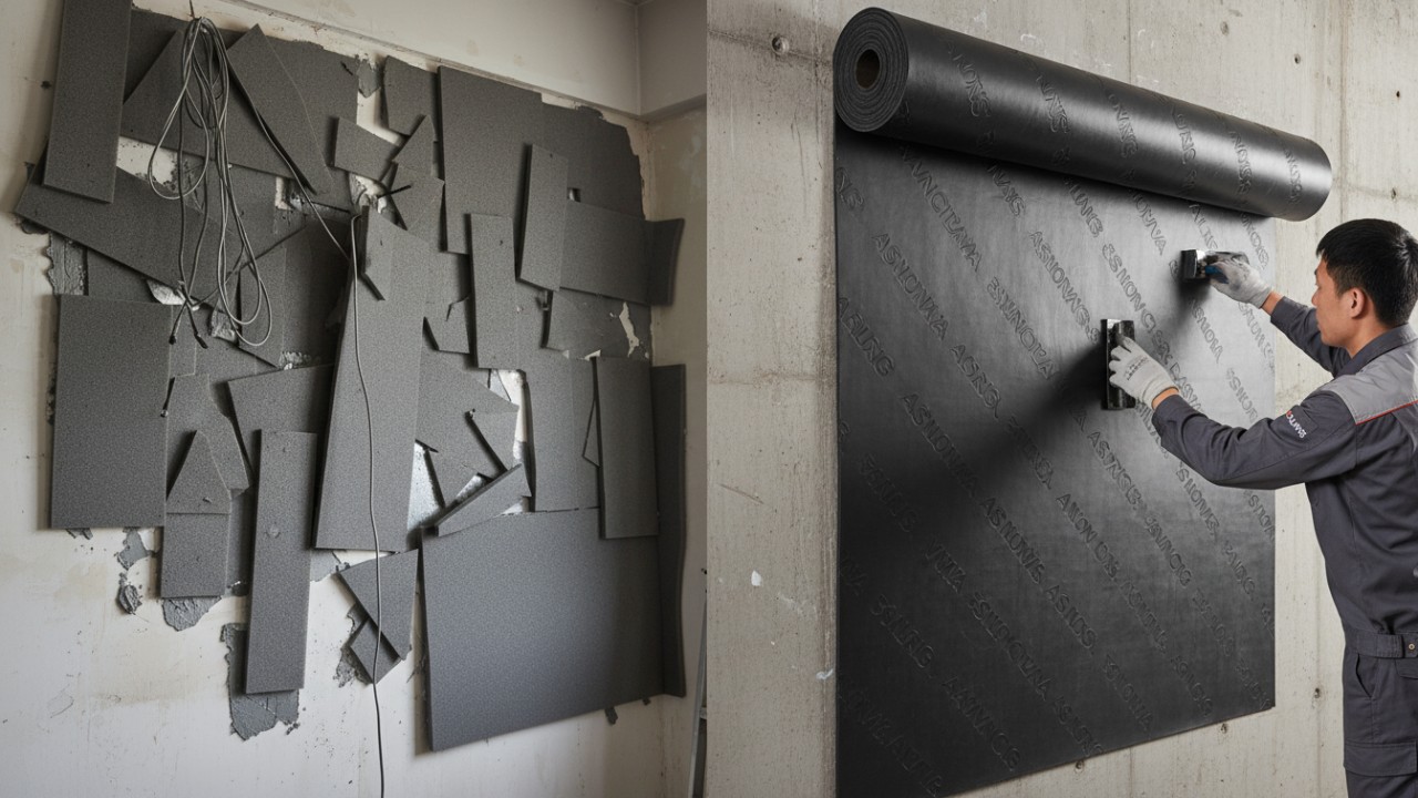 Comparison of poor acoustic treatment versus professional installation using ASLONG branded damping mats.