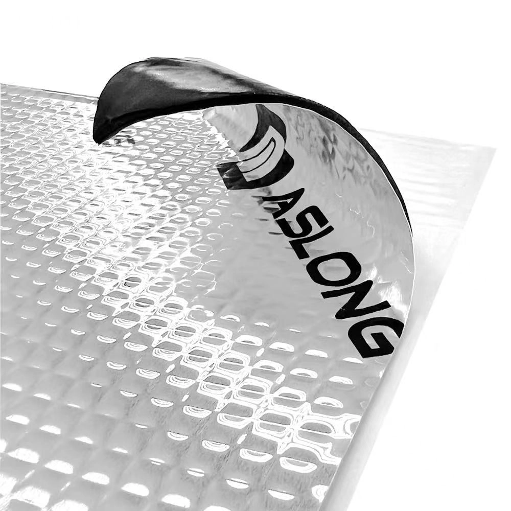 ASLONG brand sound dampening material with a partially peeled back layer.