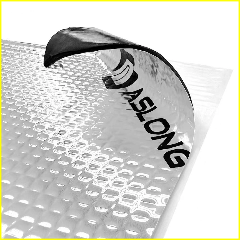 ASLONG brand sound dampening material with a partially peeled back layer.