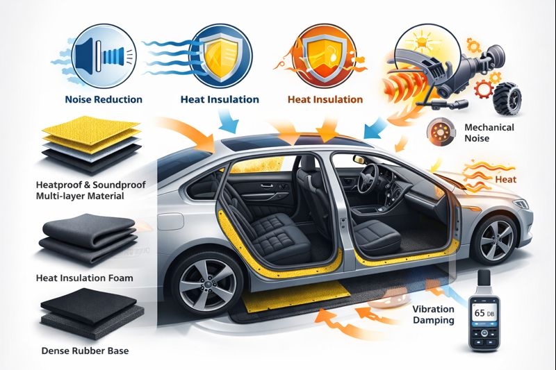 Car soundproofing and heat insulation materials illustration. Car soundproofing and heat insulation materials illustration.