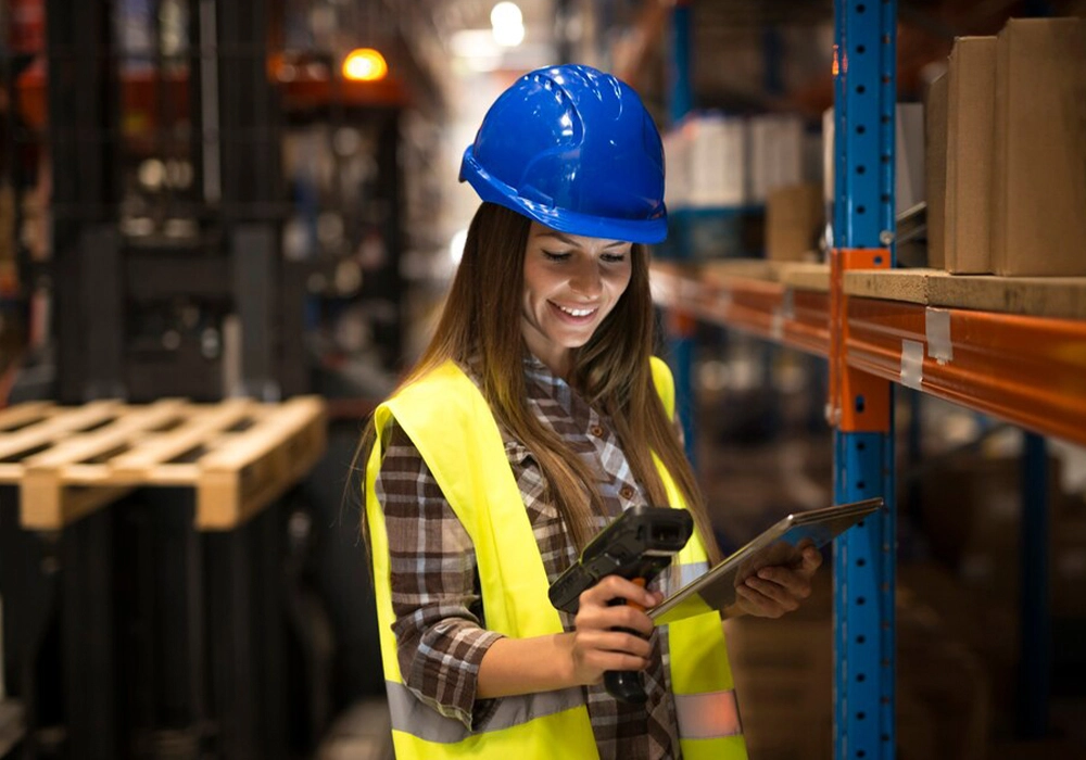 smiling-female-worker-holding-tablet-bar-code-scanner-checking-inventory-distribution-warehouse_342744-1552