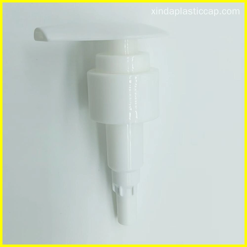 A white plastic lotion pump with a long nozzle.