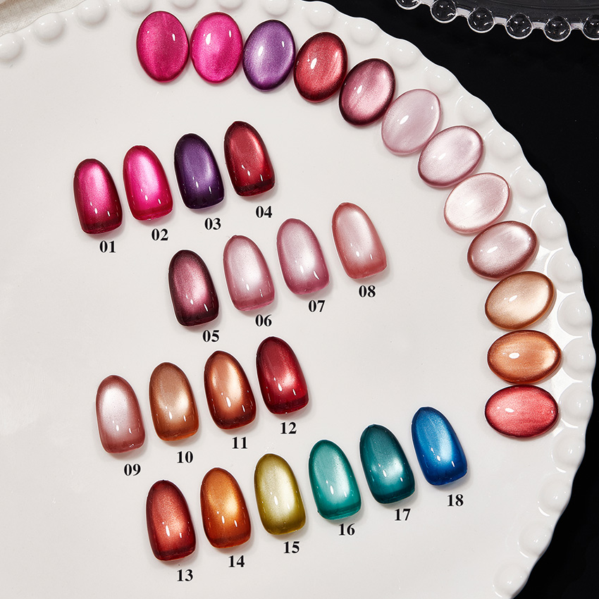Rainbow-colored cat's eye gel polish
