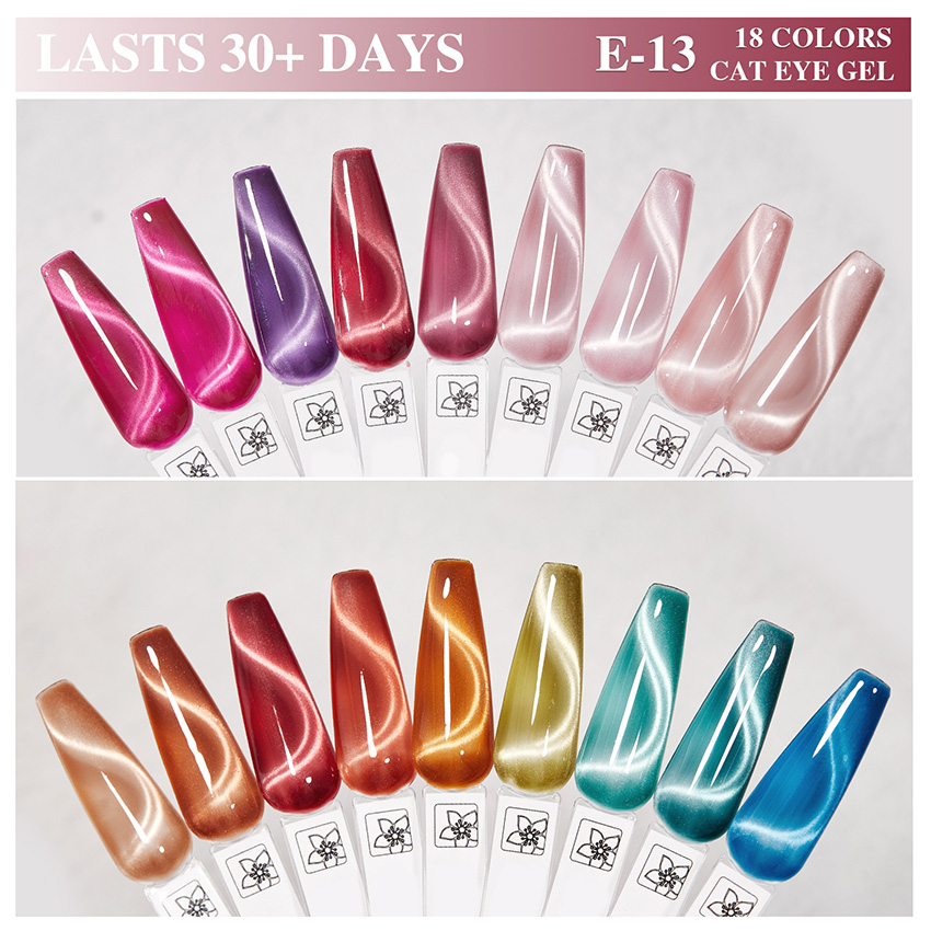 Rainbow-colored cat's eye gel polish color card