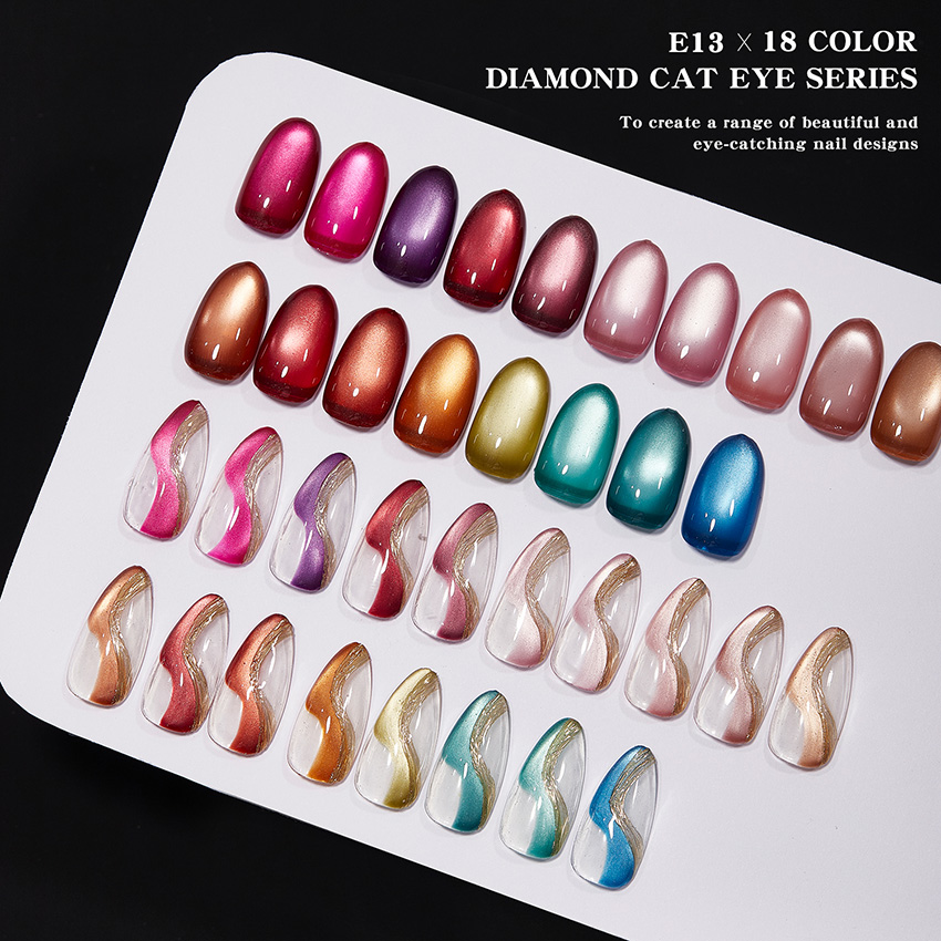 Rainbow-colored cat's eye gel polish