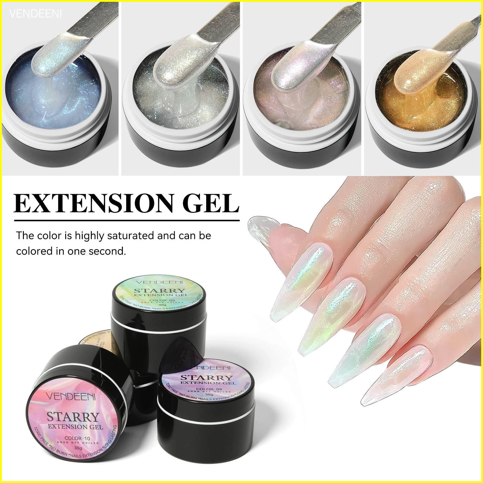 vendeeni 12 colors long last safe and harmless pearlescent extension gel  highly saturated