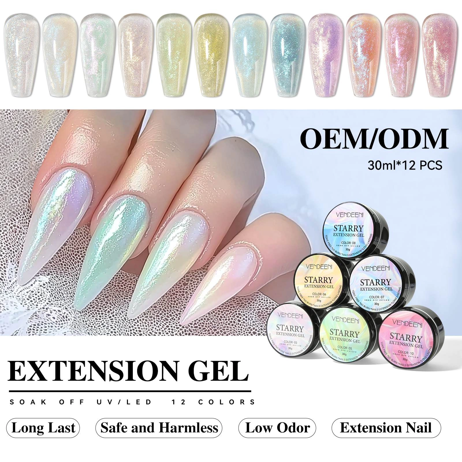 vendeeni 12 colors long last safe and harmless pearlescent extension gel