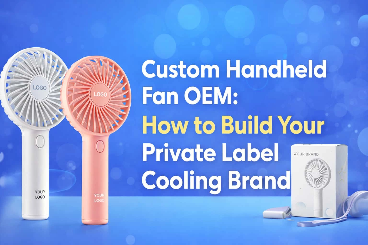 Custom handheld fans  with custom branding, packaging, and text. - RYW