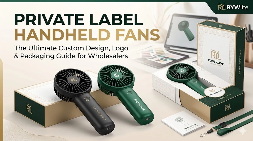 Private label handheld fans with custom logo and packaging for wholesalers. - RYW