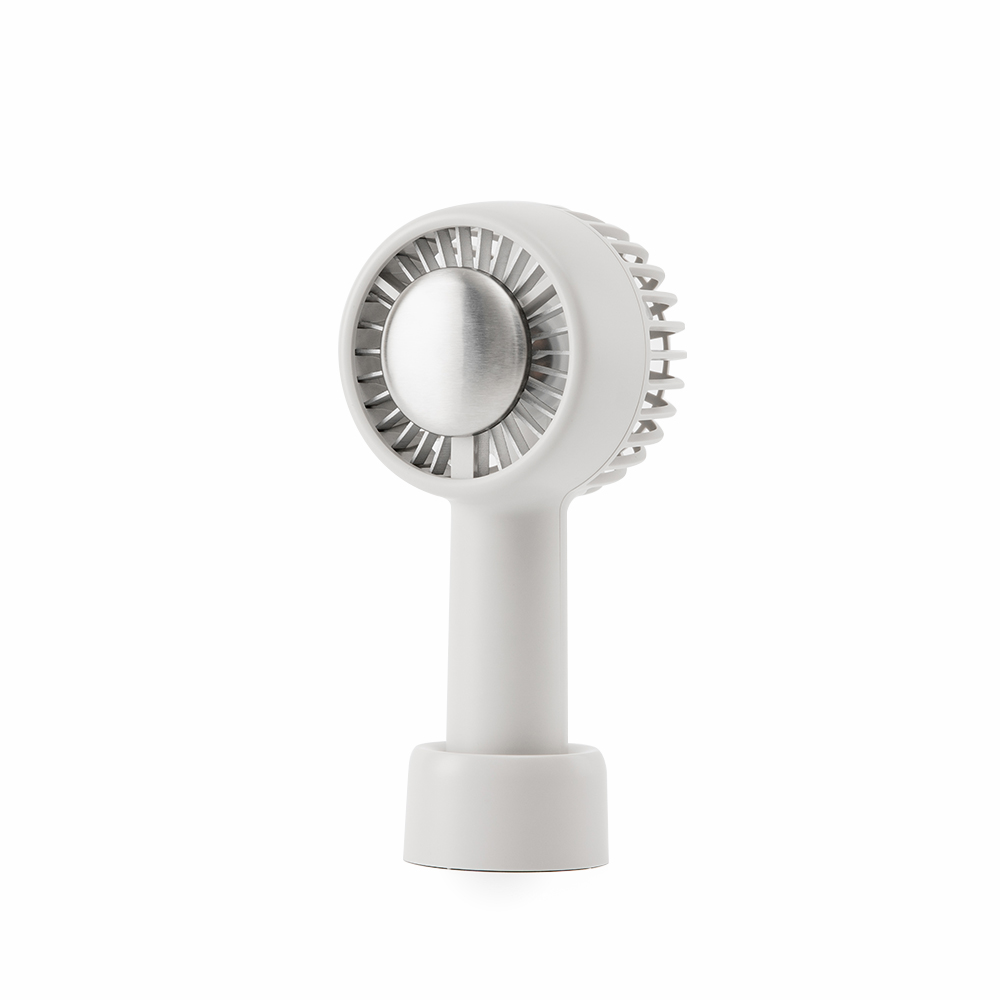 White Refrigeration Fan USB Rechargeable Mini Fan on stand.