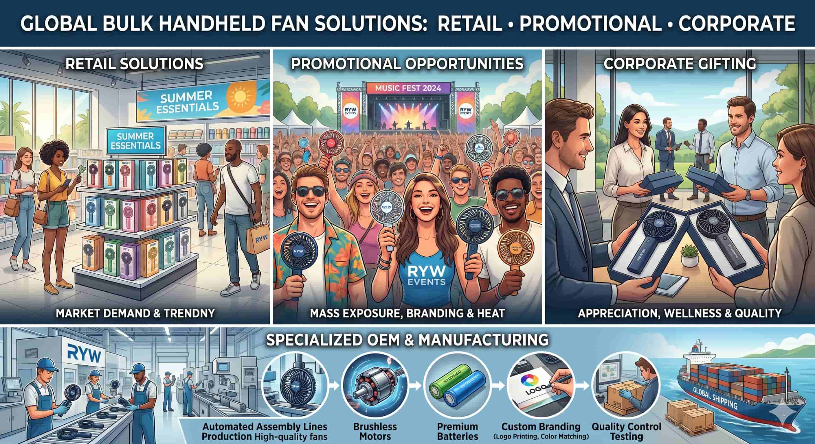 handheld fans in different scenarios