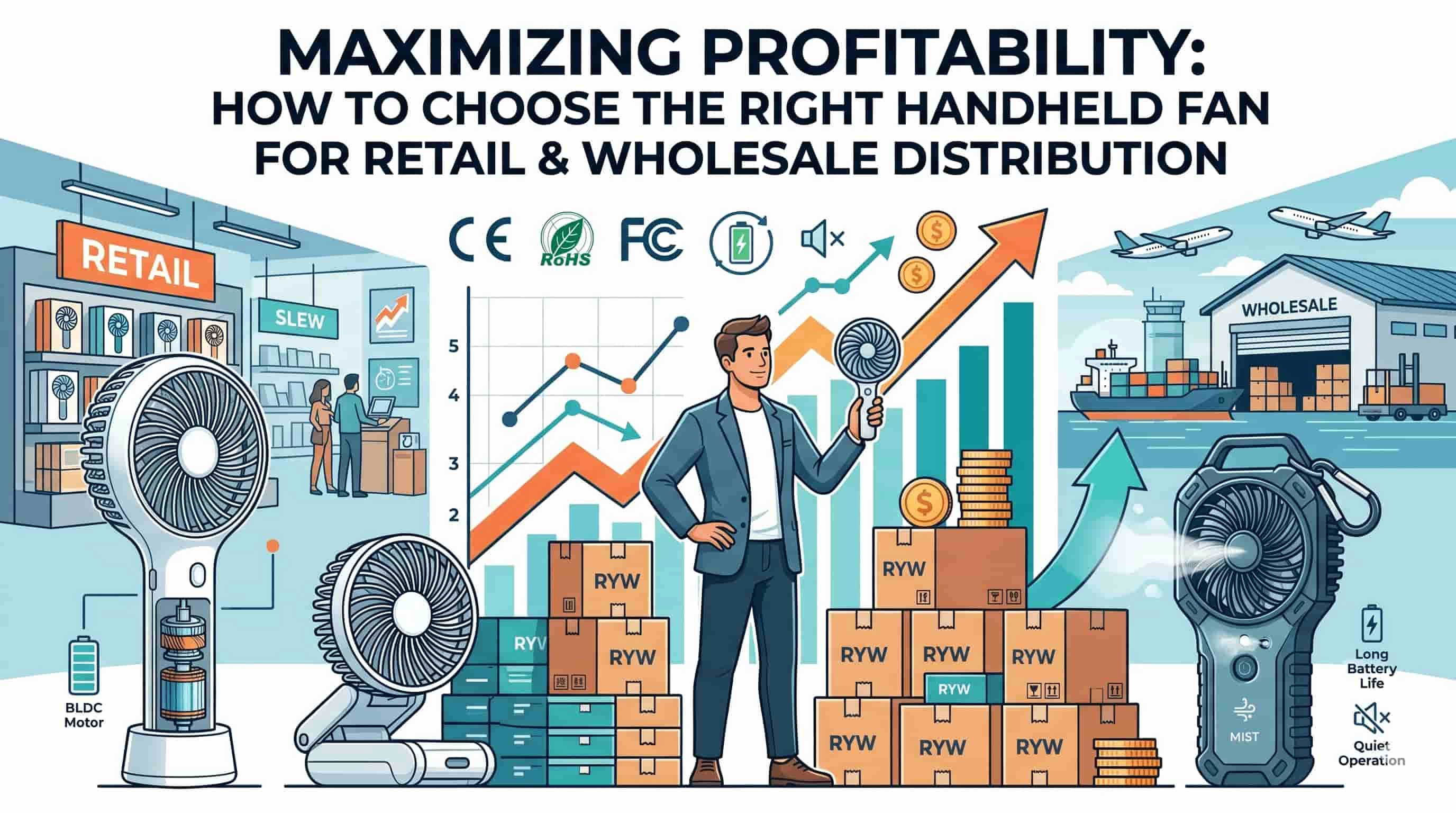 Infographic on maximizing handheld fan profitability for retail and wholesale. - RYW