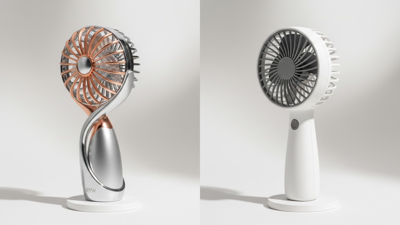 Visual comparison of a unique custom OEM fan versus a standard ODM portable fan
