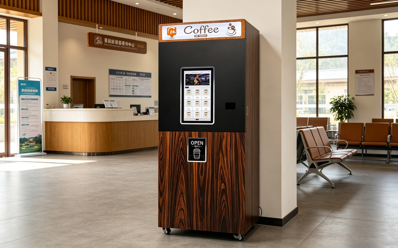 Adult vending machine at night, dispensing various products.