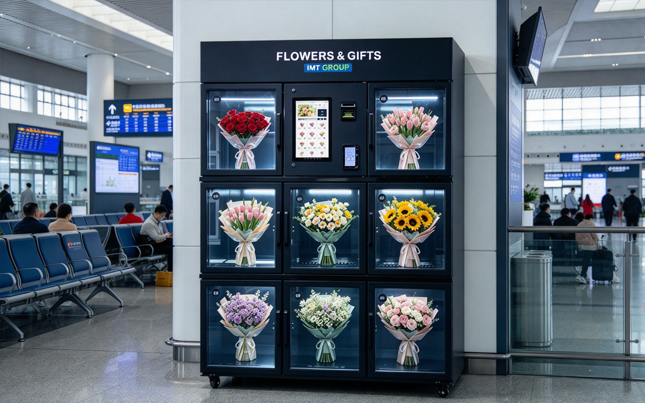 Flower vending machine in a railway station