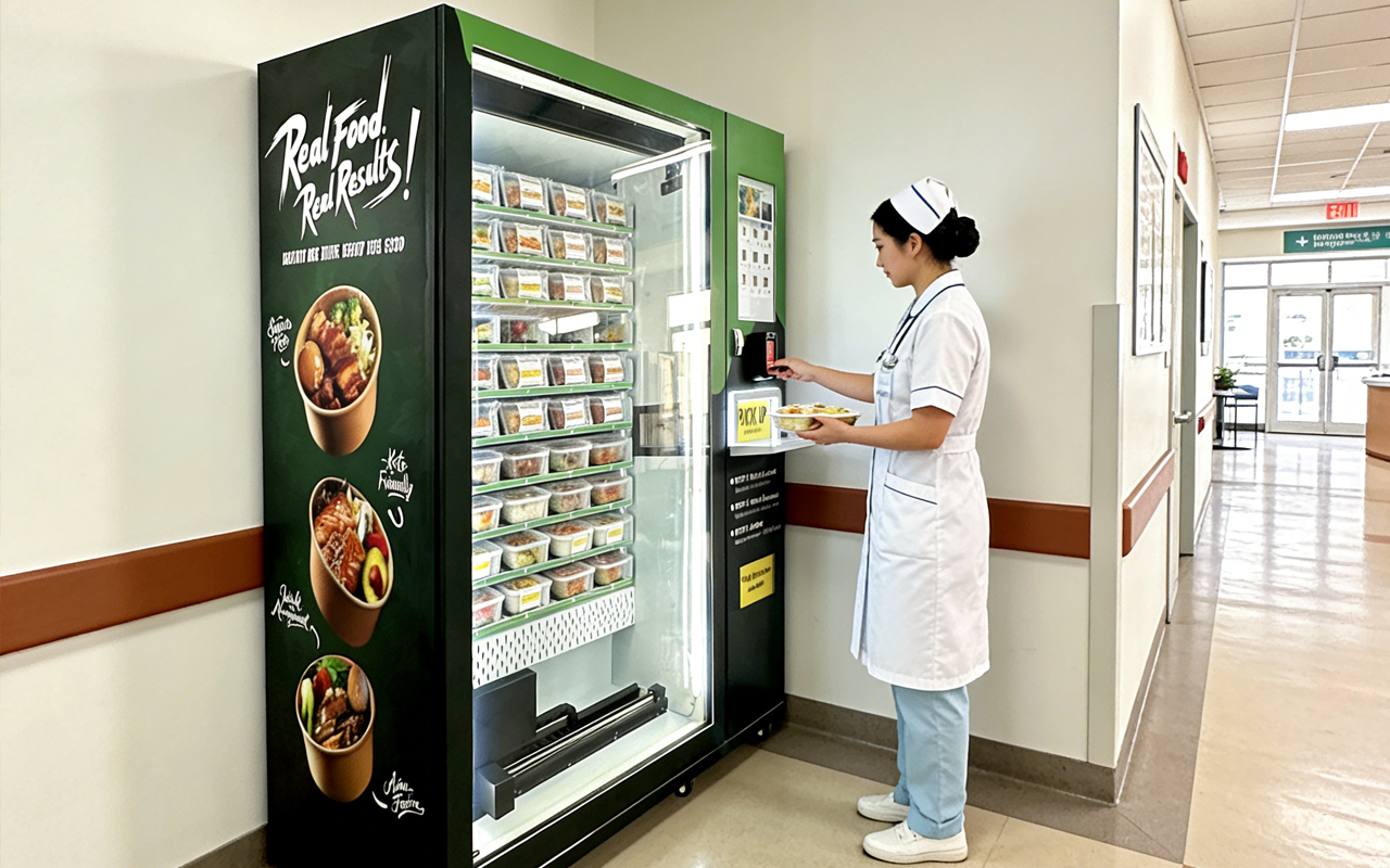 Commercial hot vending machine inside hospital