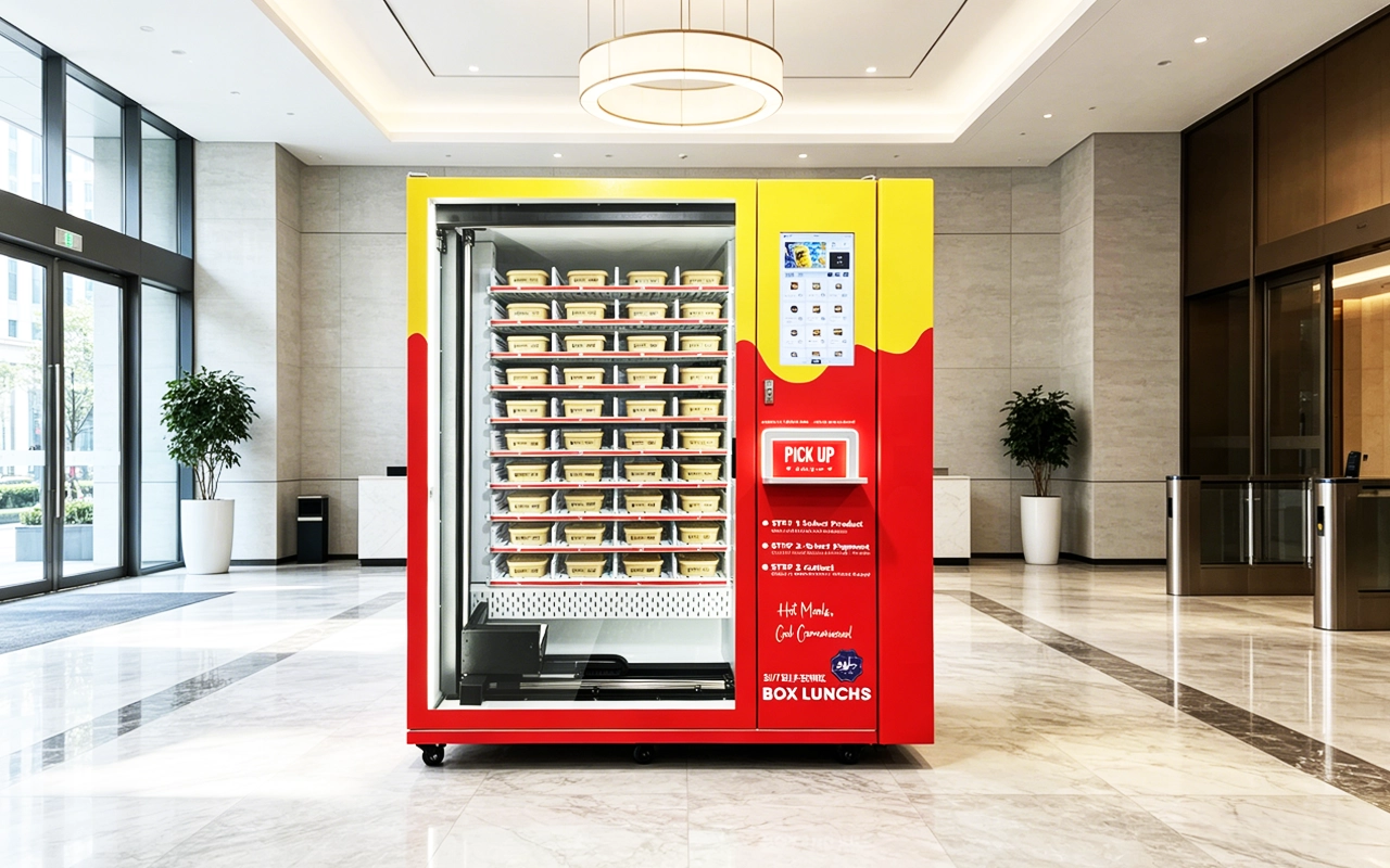 Adult vending machine at night, dispensing various products.
