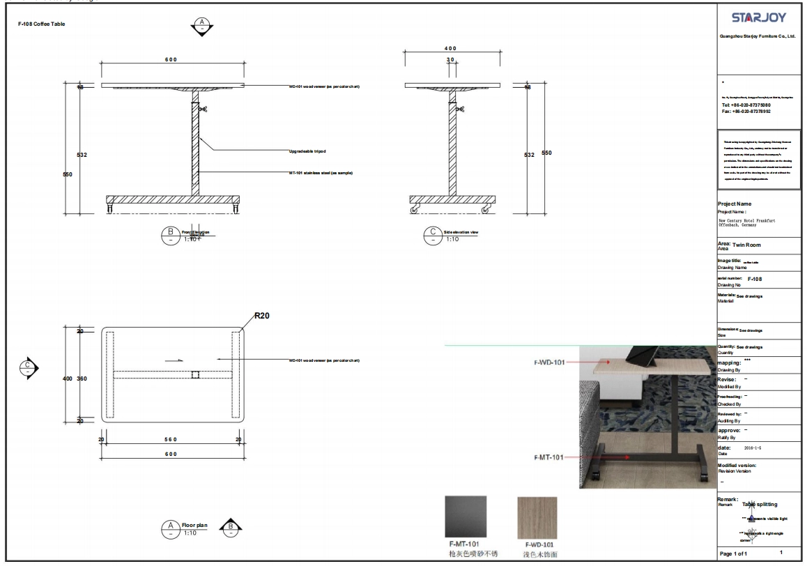 Technical drawing and specifications 1