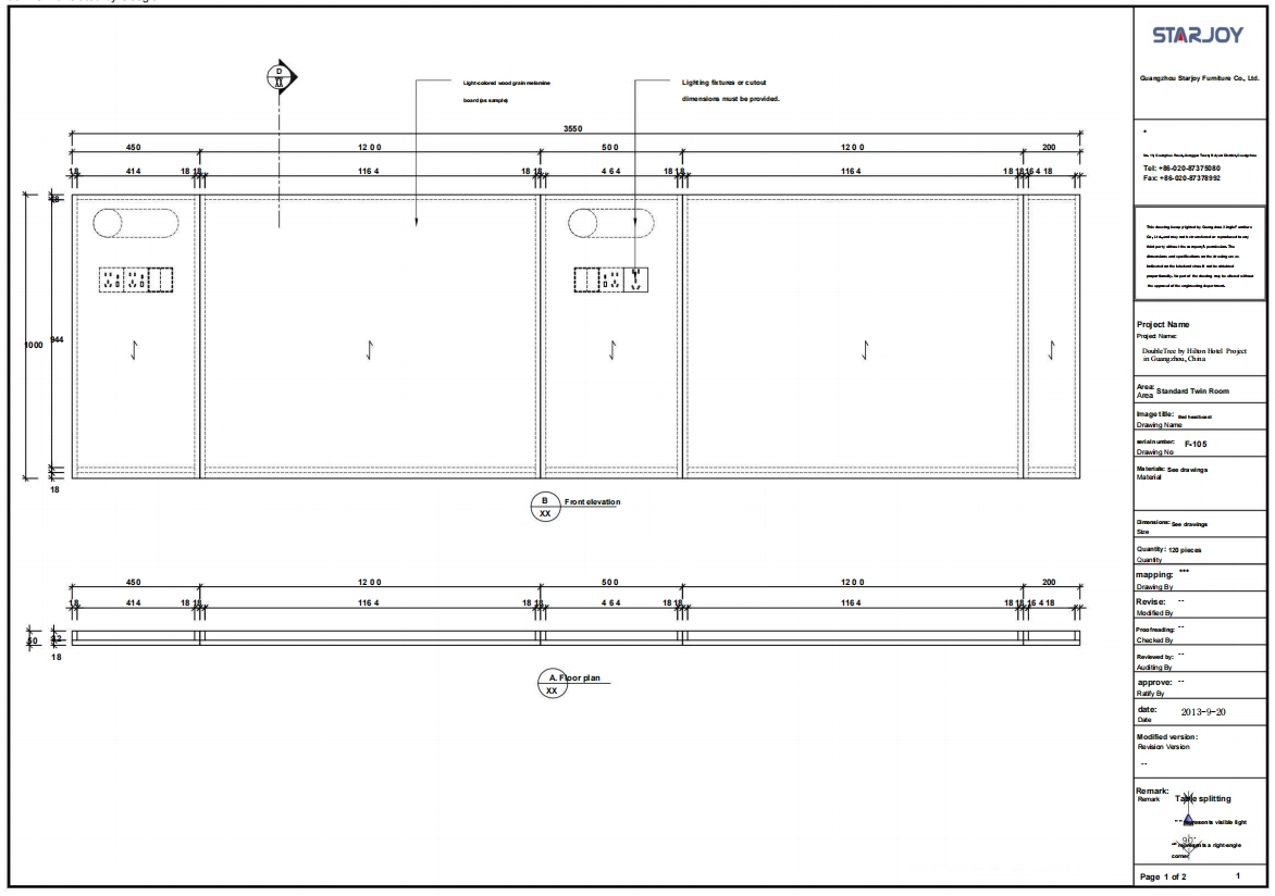 Architectural drawing for a hotel room's furniture 4