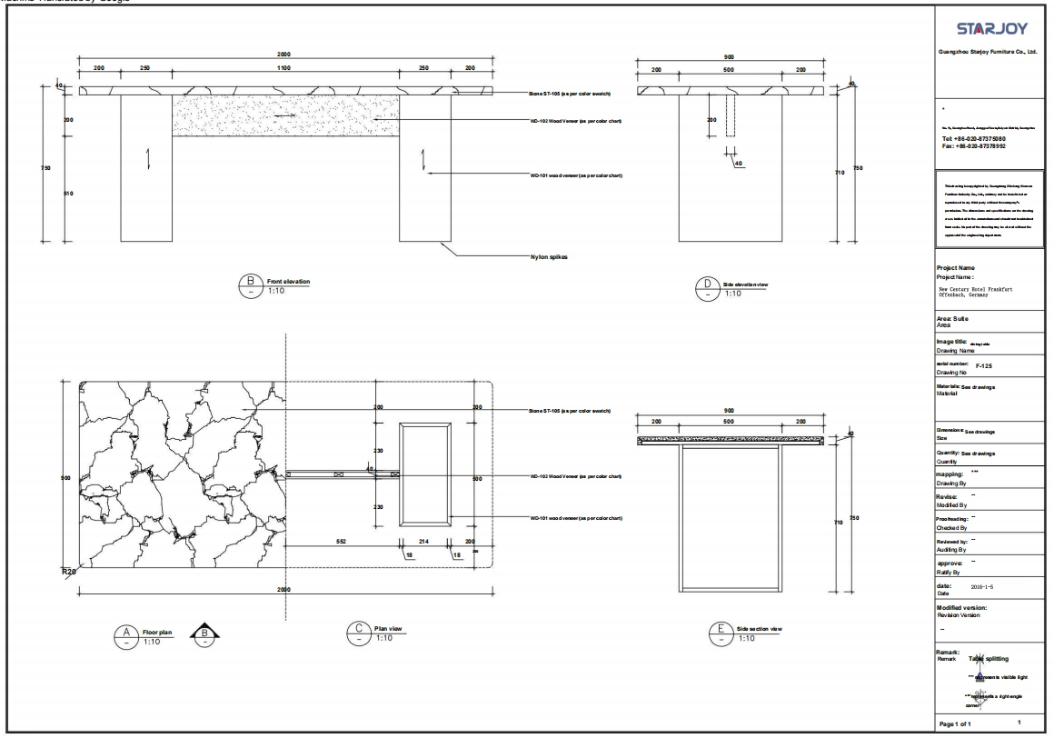 Technical drawing and specifications 5